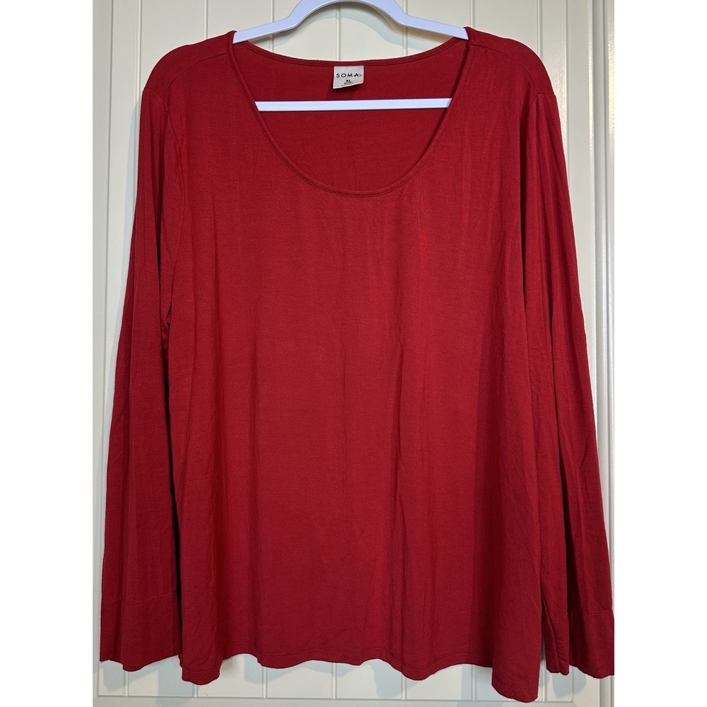 Soma Pajama Top‎ Women's red XL short Long Sleeve Cozy shirt GUC